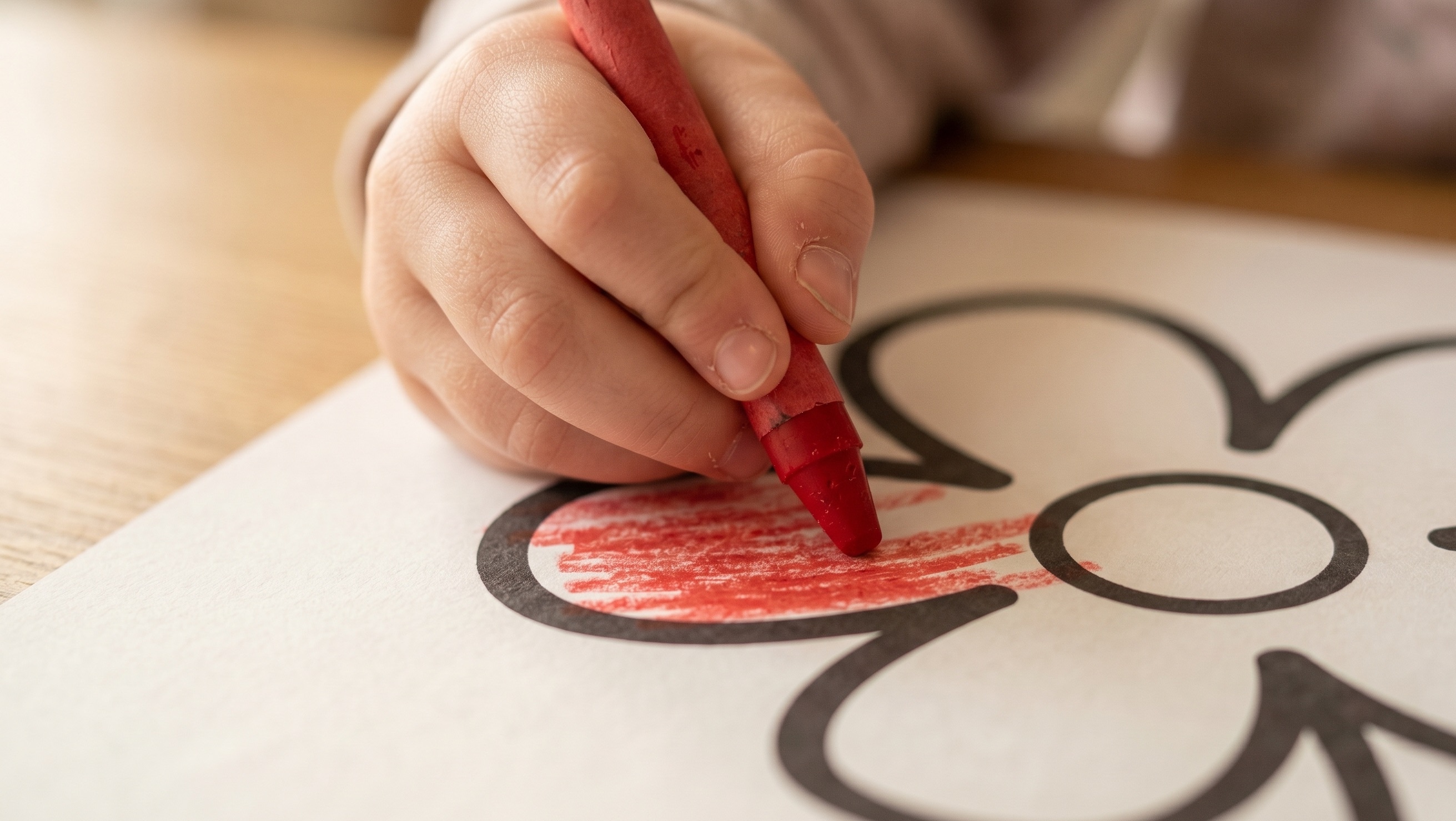 Close-up of bold lines being colored