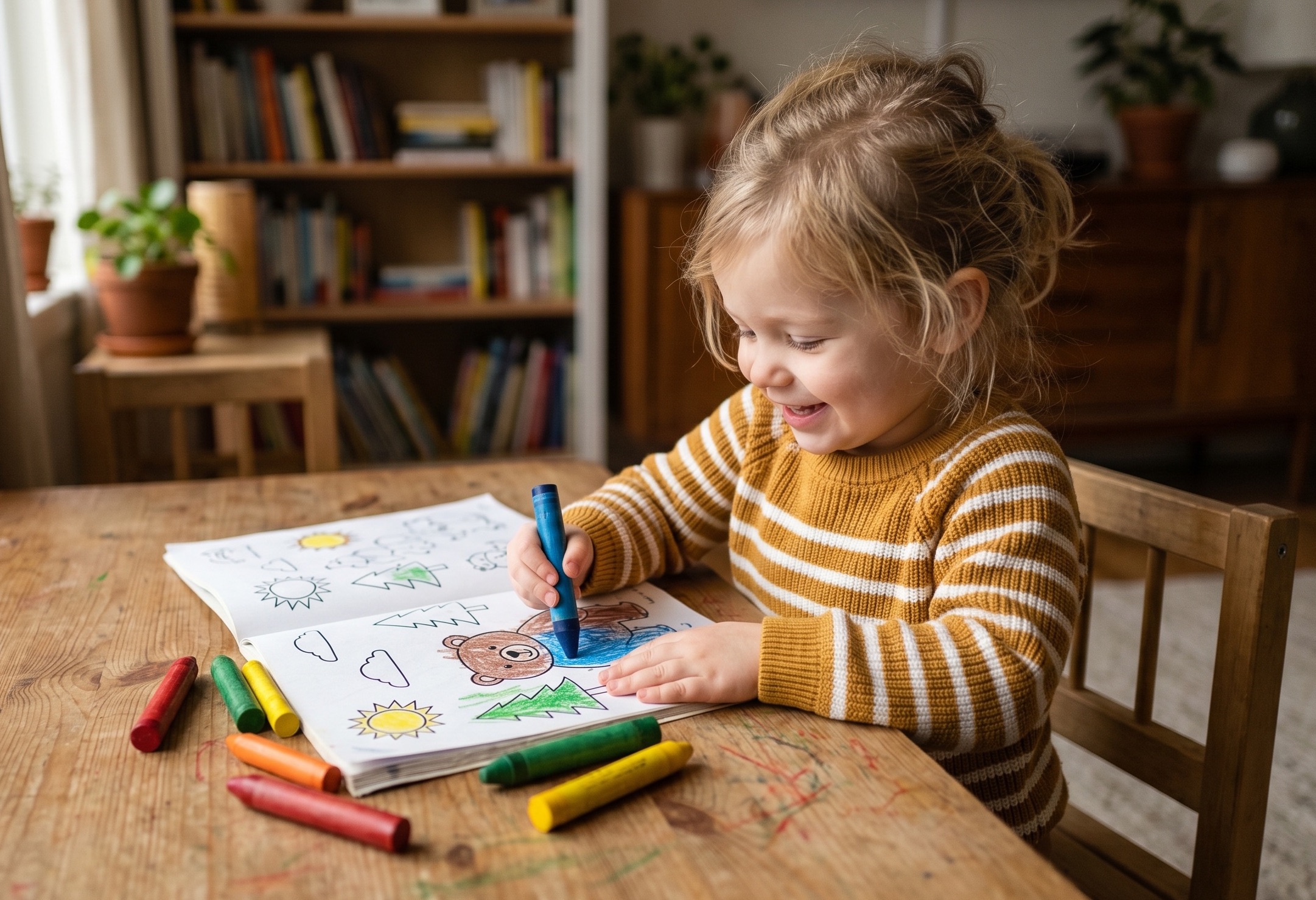 Child coloring with crayons